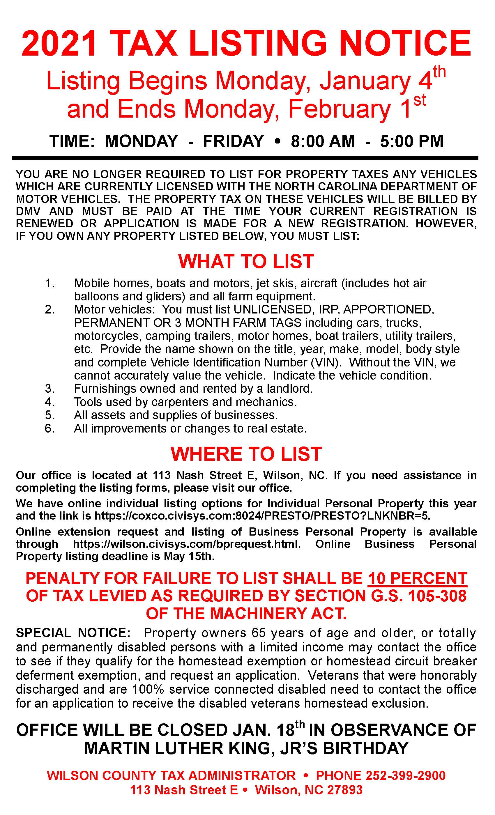 2021 Tax Listing Notice 12-14-20