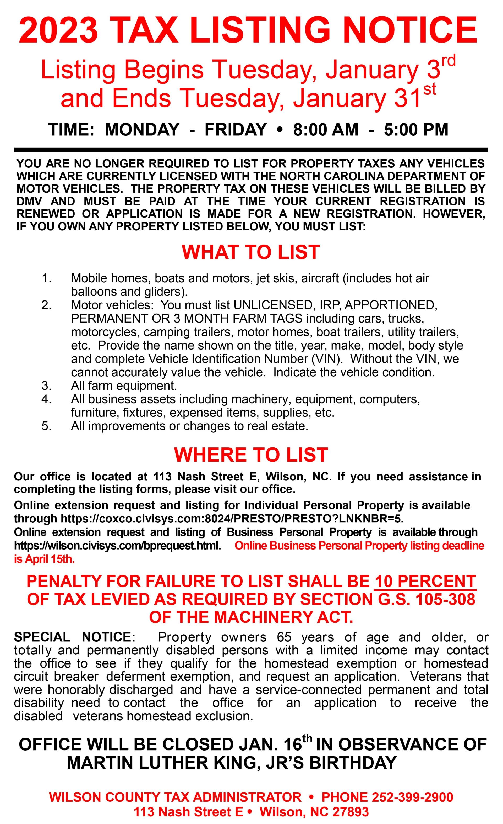 2023 Tax Listing Notice 12-6-22 - I had to upload this version for website calendar