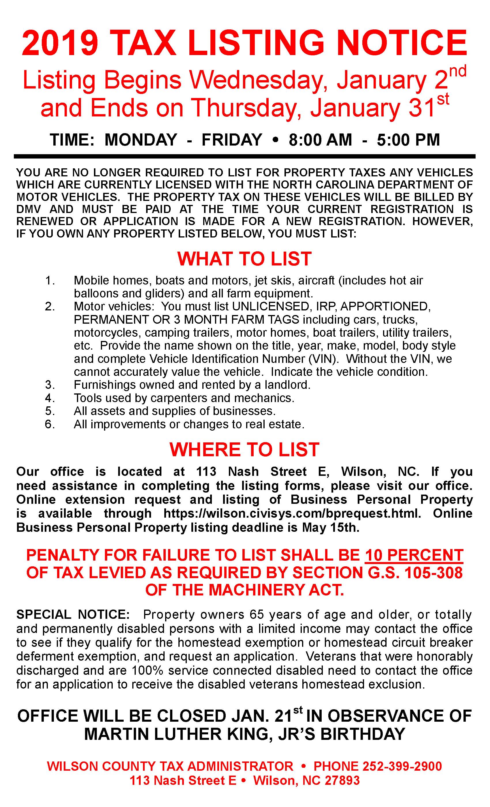 2019 Tax Listing Notice - Revised 12-7-18