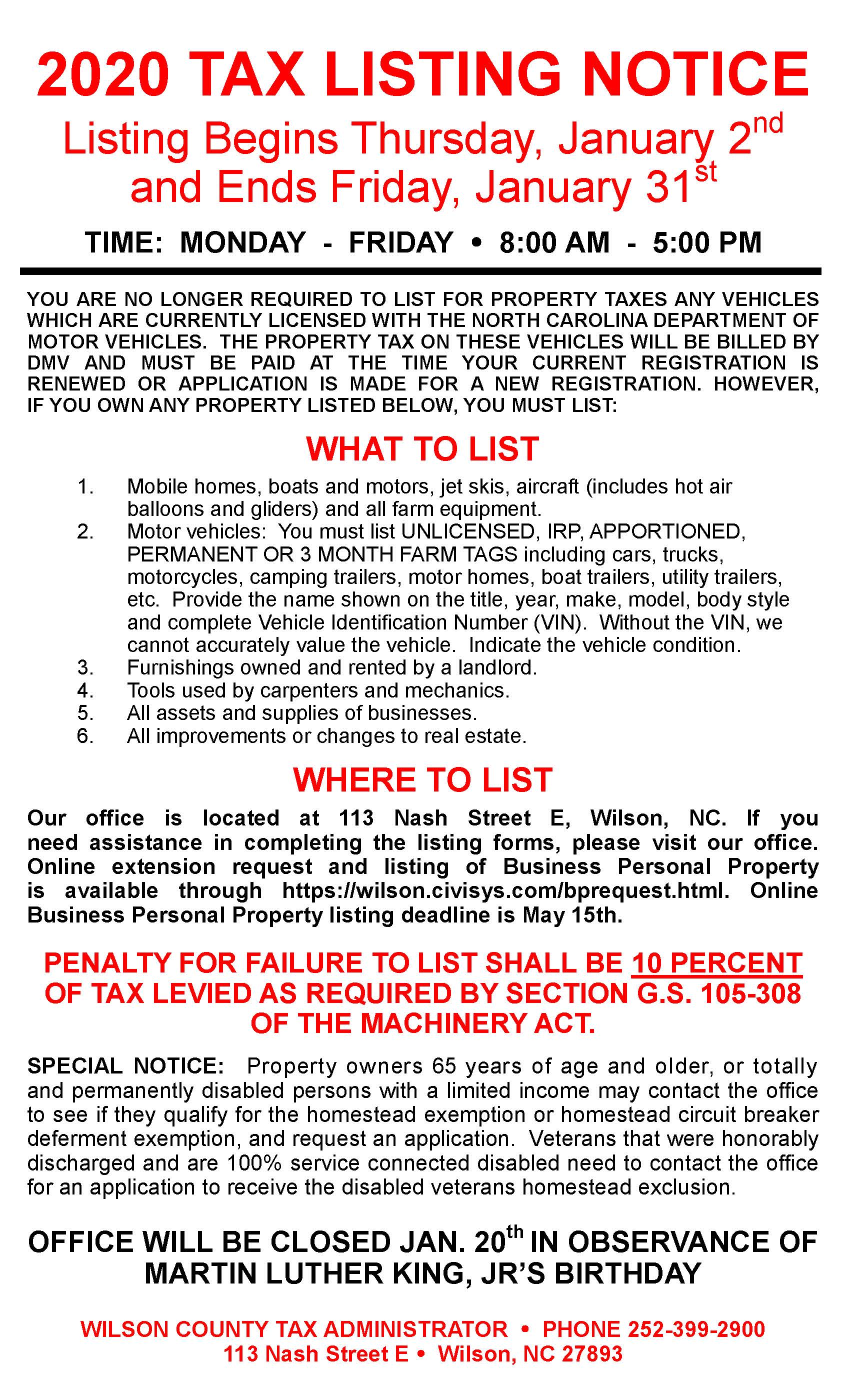 2019 Tax Listing Notice - Revised 12-7-18